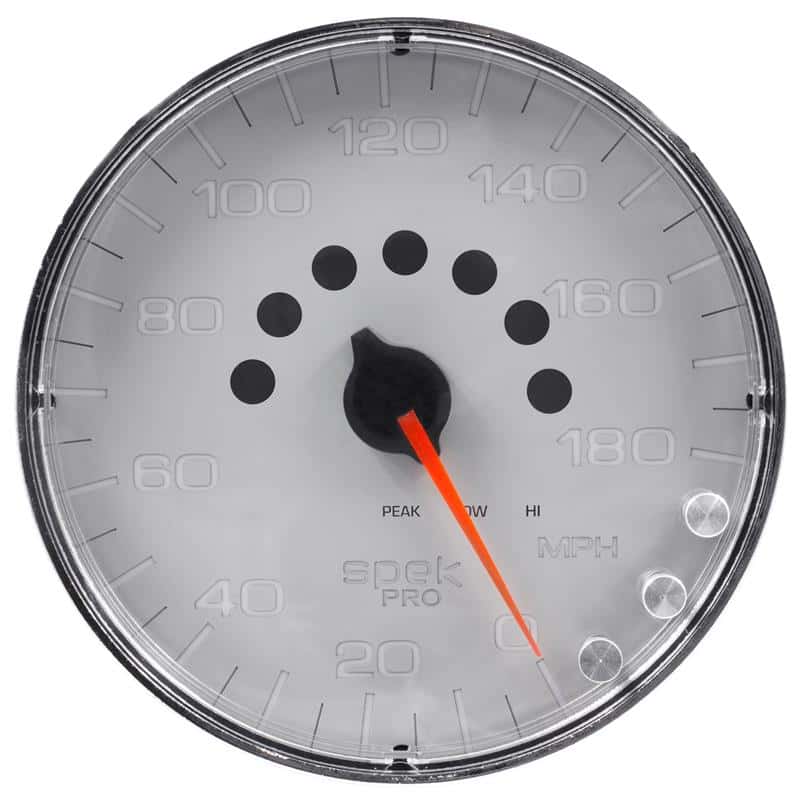 AutoMeter — Autometer Spek-Pro Gauge Speedometer 5in 180 Mph Elec. Programmable Silver/Chrome
GA 5" SPEEDO SFC SPK - view 2