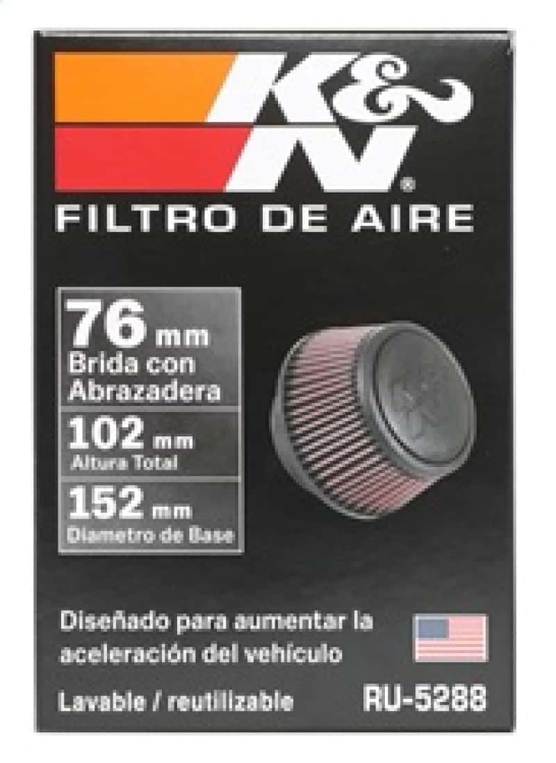 K&N Engineering — K&N Universal Round Clamp-On Air Filter 3in Flange ID x 6in Base OD x 4.625in Top OD x 3in Height
Universal Clamp-On A
Clamp-on Air Filter - view 4