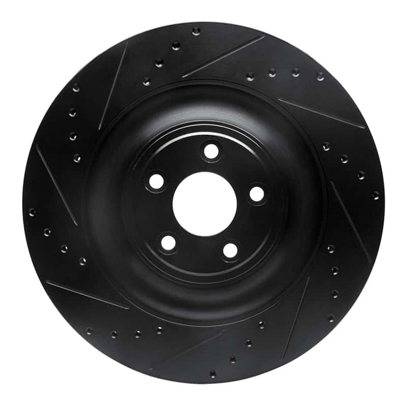R1 Concepts — R1 10-24 Jaguar XFR Rear Left Drilled & Slotted Black Brake Rotor
R1 Brake Rotor Drill - view 1