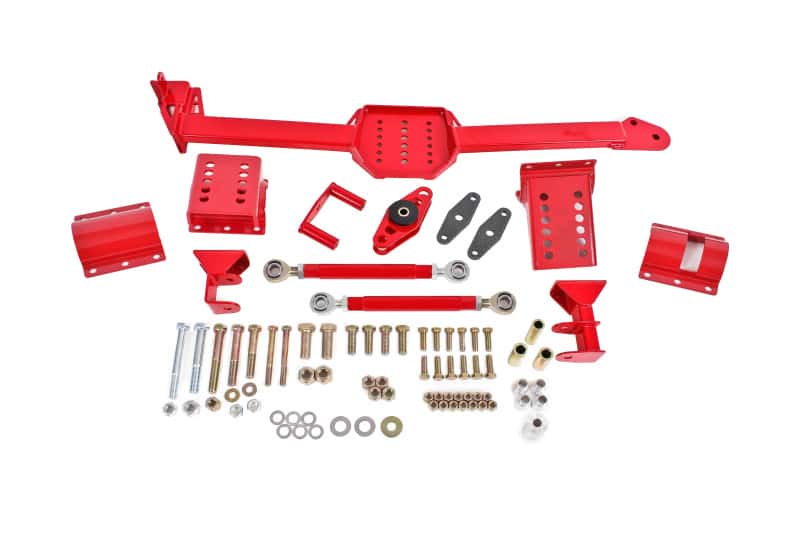 BMR Suspension — BMR 05-14 S197 Mustang Body Mount Watts Link Rod End/Poly w/ Adj. Axle Clamps - Red - view 1