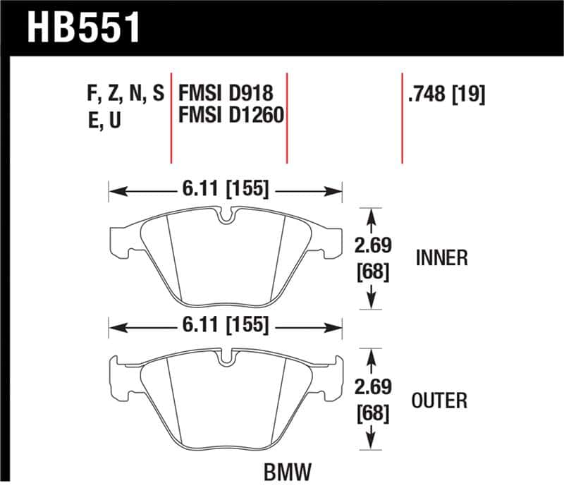 Hawk Performance — Hawk 07-09 BMW 335d/335i/335xi / 08-09 328i/M3 HP+ Street Front Brake Pads
Disc Brake Pad - view 1
