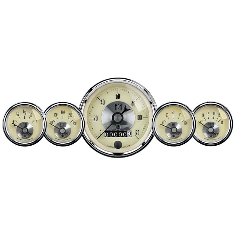 AutoMeter — AutoMeter Gauge Kit 5 Pc 3-3/8in. & 2-1/16in. Elec Speedo W/Wheel Odo Prestige Antique. Ivory - view 1