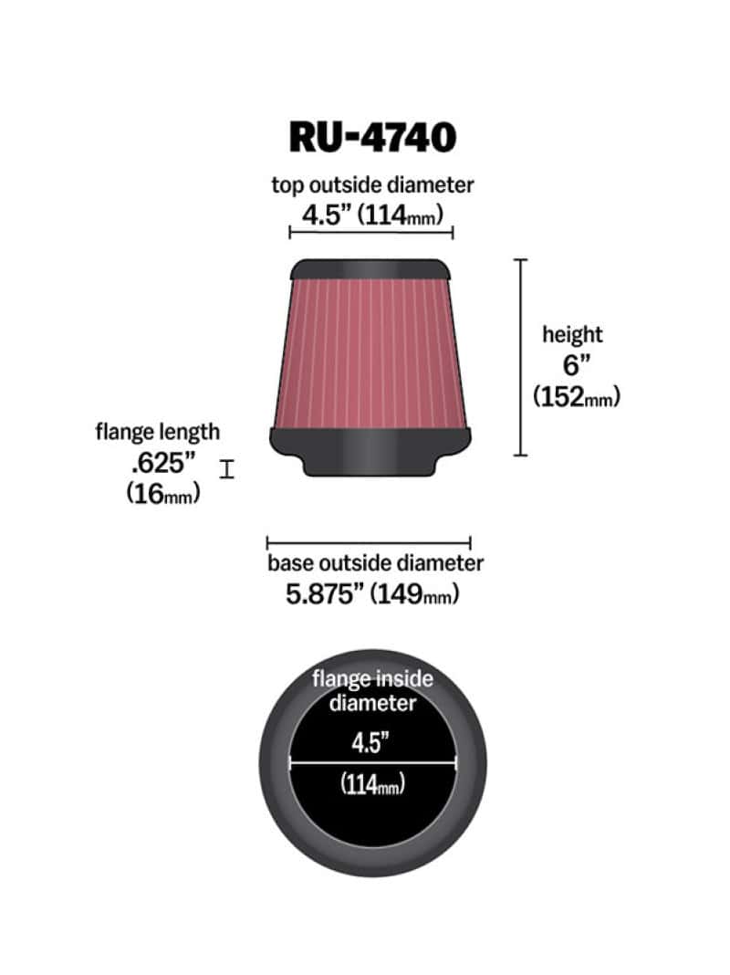 K&N Engineering — K&N Filter Universal Rubber Filter Round Tapered 4.5in  Flange 5.875in Base 4.5 inch Top 6in  Height
Universal Clamp-On A
Clamp-on Air Filter - view 7