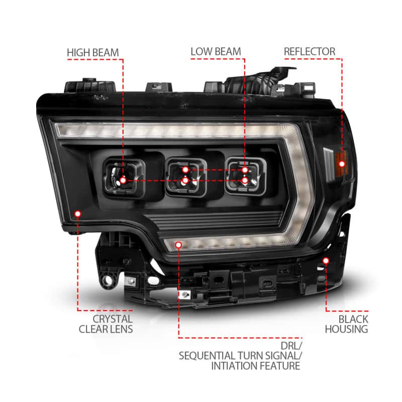 ANZO — ANZO 19-24 RAM 2500/3500 Z-Series Full LED Proj Headlights DRL/Init/SeqSig - Driver Side ONLY - view 10