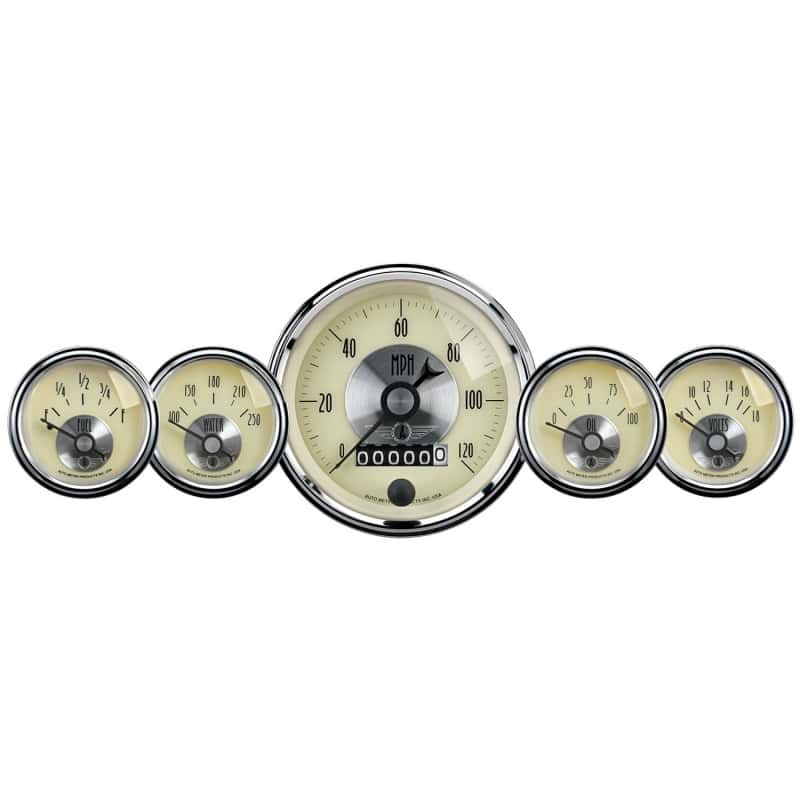 AutoMeter — AutoMeter Gauge Kit 5 Pc 3-3/8in. & 2-1/16in. Elec Speedo W/Wheel Odo Prestige Antique. Ivory - view 2