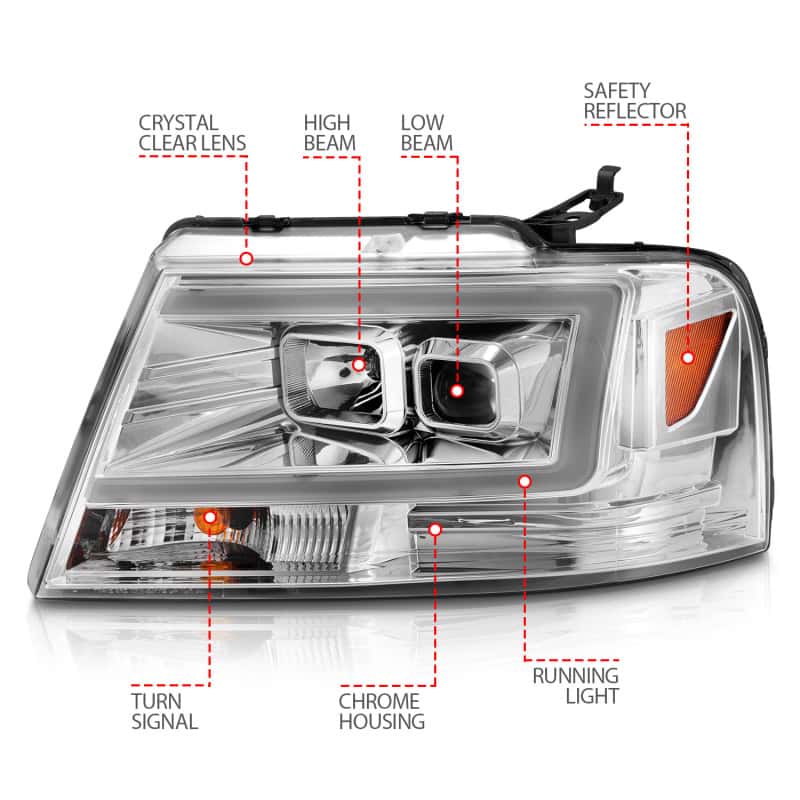 ANZO — ANZO 2004-2008 Ford  F-150 Projector Headlights w/ Light Bar Chrome Housing
Head Light Set
HdLtSet - view 7
