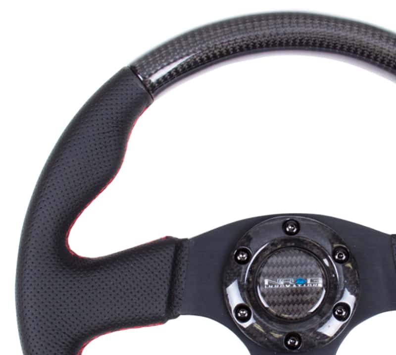 NRG — NRG Carbon Fiber Steering Wheel (315mm) Leather Trim w/Red Stitching - view 2