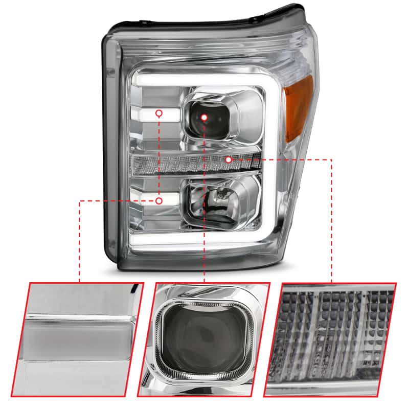 ANZO — ANZO 11-16 Ford F-250/F-350/F-450 Projector Headlights w/ Plank Style Switchback Chrome w/Amber
Projector Headlights
Head Light Set - view 5