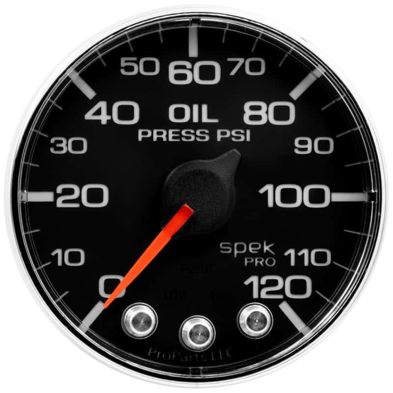 AutoMeter — Autometer Spek-Pro Gauge Oil Press 2 1/16in 120psi Stepper Motor W/Peak & Warn Blk/Chrm
GA 2" OILP BFC SPEK - view 1