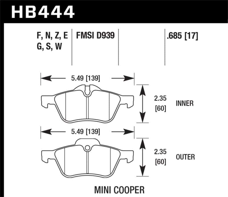 Hawk Performance — Hawk 02-06 Mini Cooper / Cooper S HP+  Street Front Brake Pads
Disc Brake Pad - view 3