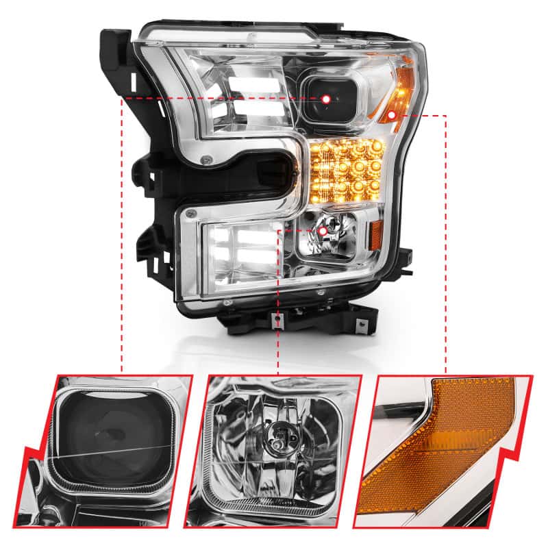 ANZO — ANZO 15-17 Ford F-150 Proj Headlights w/ Plank Style Design Chrome w/ Amber Sequential Turn Signal
Projector Headlights
Head Light Set - view 4