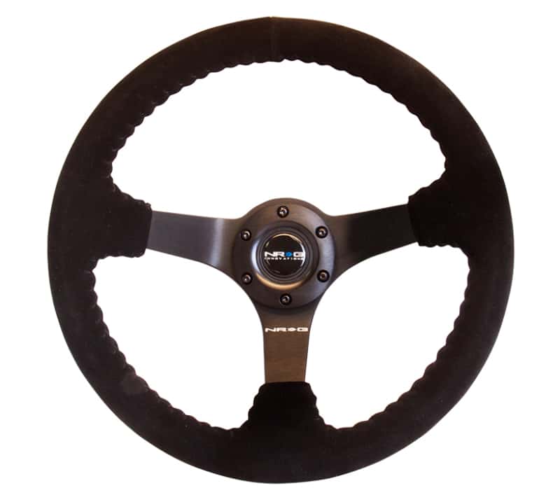 NRG — NRG Reinforced Steering Wheel (350mm / 3in. Deep) Blk Suede w/Blk BBall Stitch (Odi Bakchis Edition) - view 1