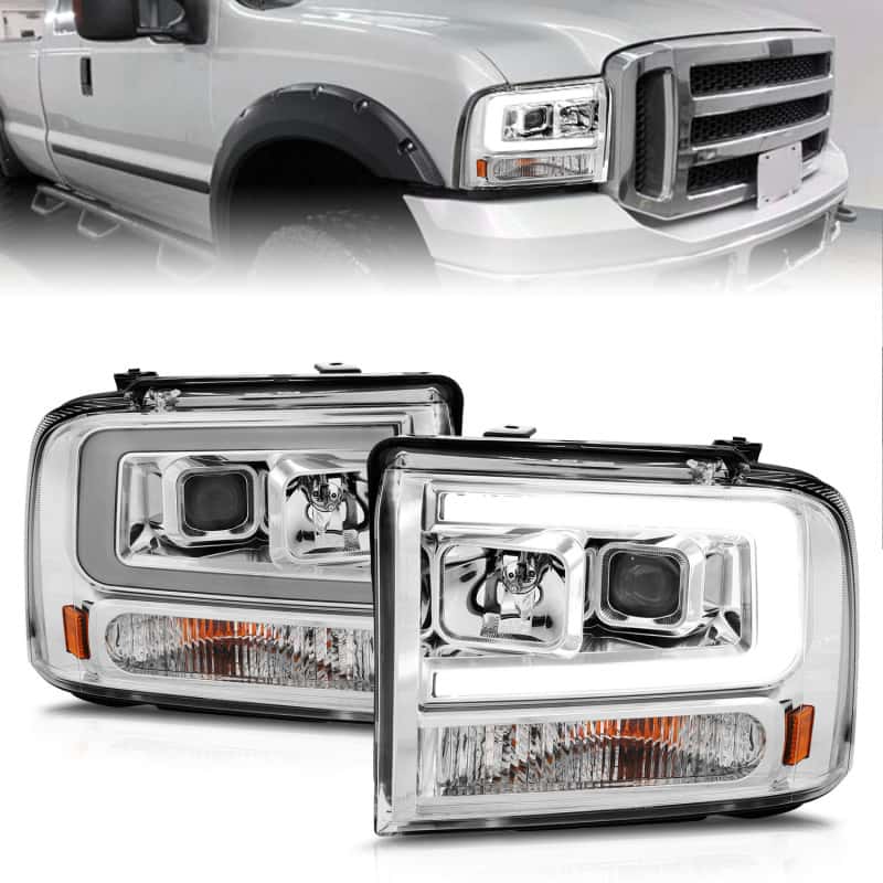 ANZO — ANZO 99-04 Ford F250/F350/F450/Excursion (excl 99) Projector Headlights - w/Light Bar Chrome Housing
Head Light Set
HdLtSet - view 1