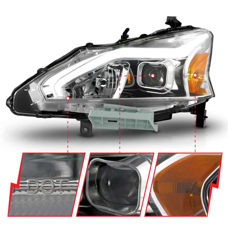 ANZO — ANZO 13-15 Nissan Altima (w/o Factory HID Bulbs) Projector Headlights - w/ Light Bar Chrome Housing
Head Light Set
HdLtSet - view 4
