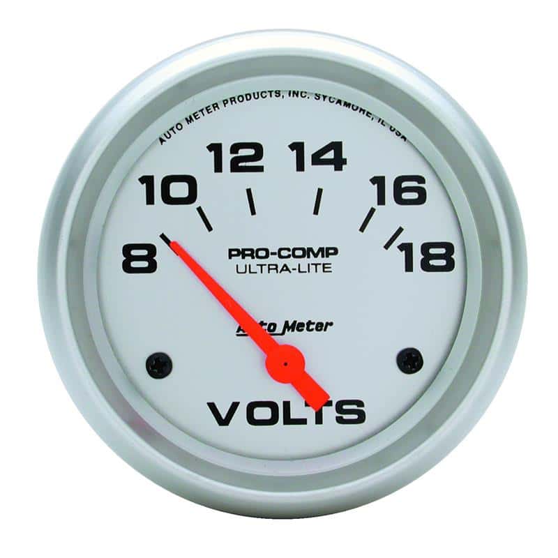 AutoMeter — Autometer Ultra-Lite 66.7mm Short Sweep Electric 8-18 Volts Voltmeter
2-5/8" VOLTMETER, 8- - view 2