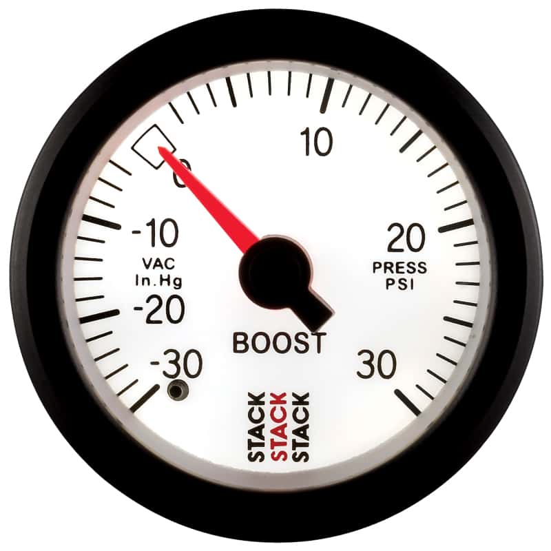 AutoMeter — Autometer Stack 52mm -30INHG to +30 PSI (Incl T-Fitting) Mechanical Boost Pressure Gauge - White
Ga Bst Mech Wt 30psi - view 4