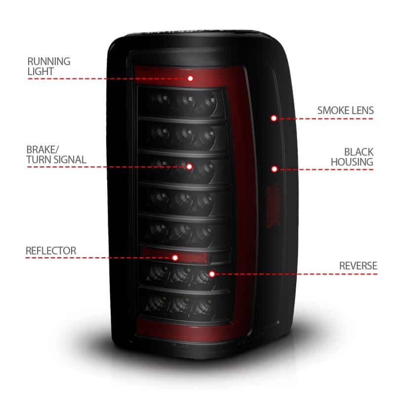 ANZO — ANZO 00-06 Chevrolet Tahoe / GMC Yukon Full LED Taillights w/ Lightbar Black Housing/Smoke Lens
Tail Light Set - view 5