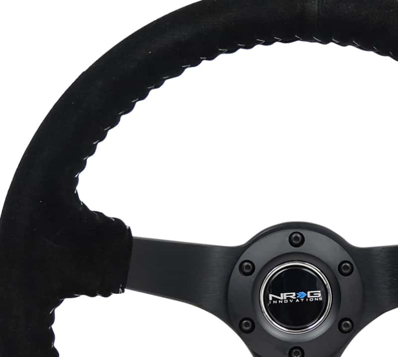 NRG — NRG Reinforced Steering Wheel (350mm / 3in. Deep) Blk Suede/Silver BBall Stitch w/5mm Mt. Blk Spokes - view 3