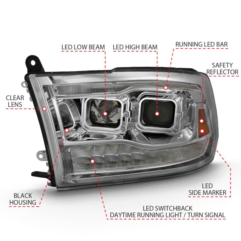 ANZO — ANZO 2009-2018 Dodge Ram 1500 Projector H.L. Switchback Black Amber
Head Light Set
HdLtSet - view 6