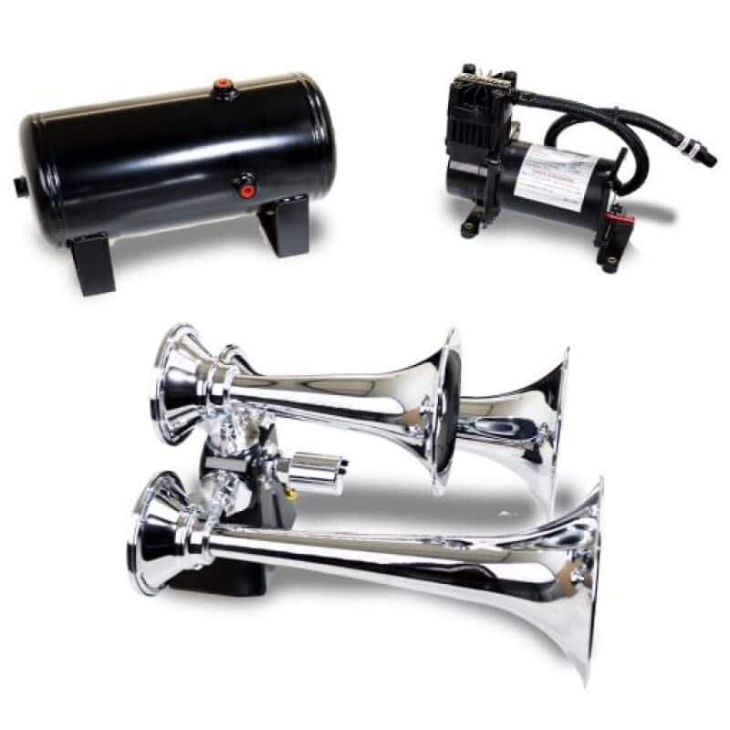 Kleinn Air Horns — Kleinn Triple Chrome Horn Kit w/ 150 PSI Air Compressor / 1.5 gal Air Tank
Triple TrainHorn Kit - view 2