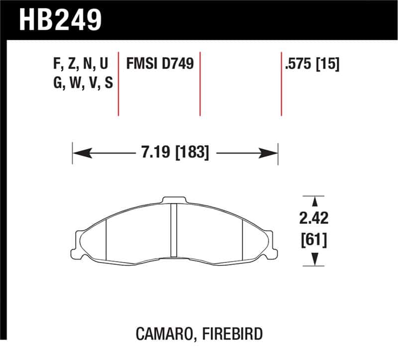 Hawk Performance — Hawk 1998-2002 Chevrolet Camaro SS 5.7 HPS 5.0 Front Brake Pads
Disc Brake Pad - view 1