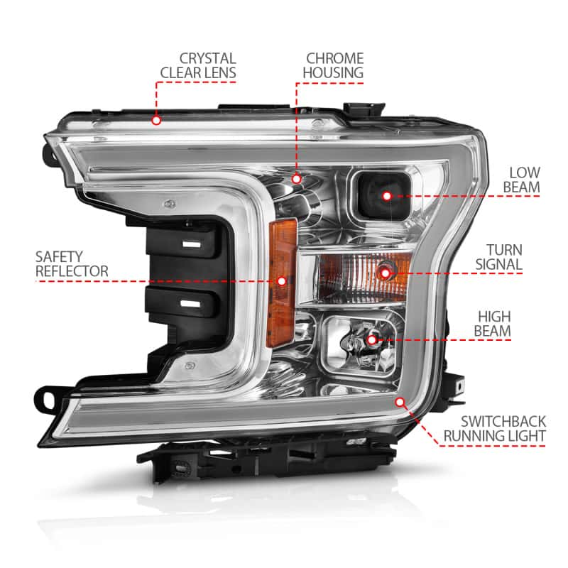ANZO — ANZO 2018-2020 Ford F-150 Projector Headlight w/Plank Style Switchback Chrome Housing
Head Light Set
HdLtSet - view 7