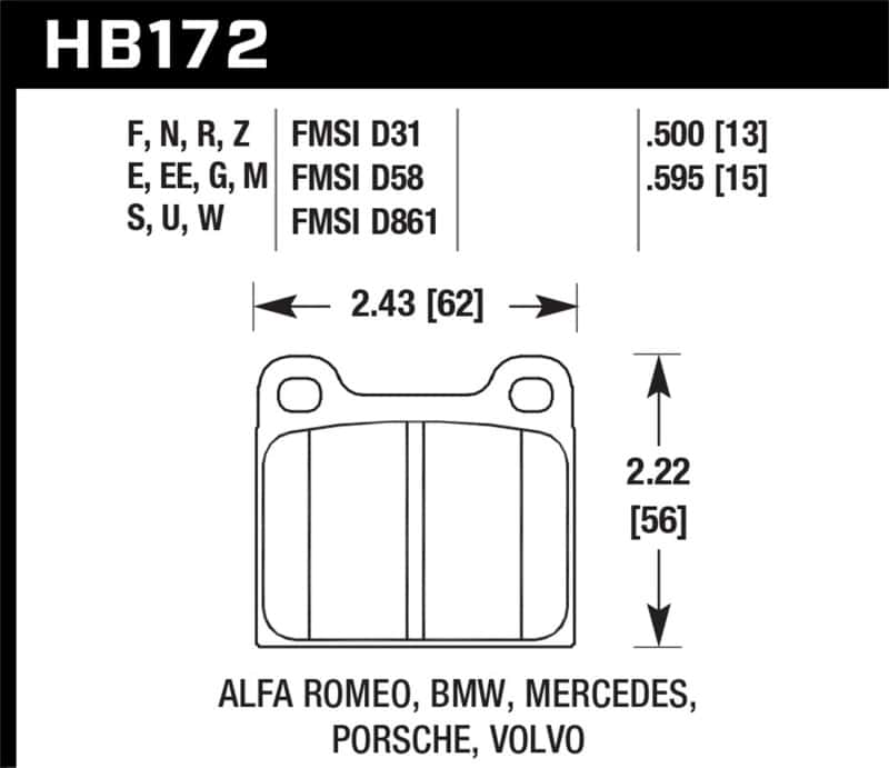 Hawk Performance — Hawk 63-65 Porsche 356 Front /  69-83 911 / 64-72 912 Rear DTC-60 Race Brake Pads
Disc Brake Pad - view 3