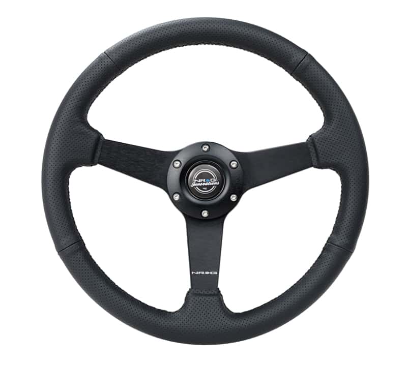 NRG — NRG Sport Steering Wheel (350mm / 1.5in Deep) Black Leather Black Stitch w/Matte Black Solid Spokes - view 1