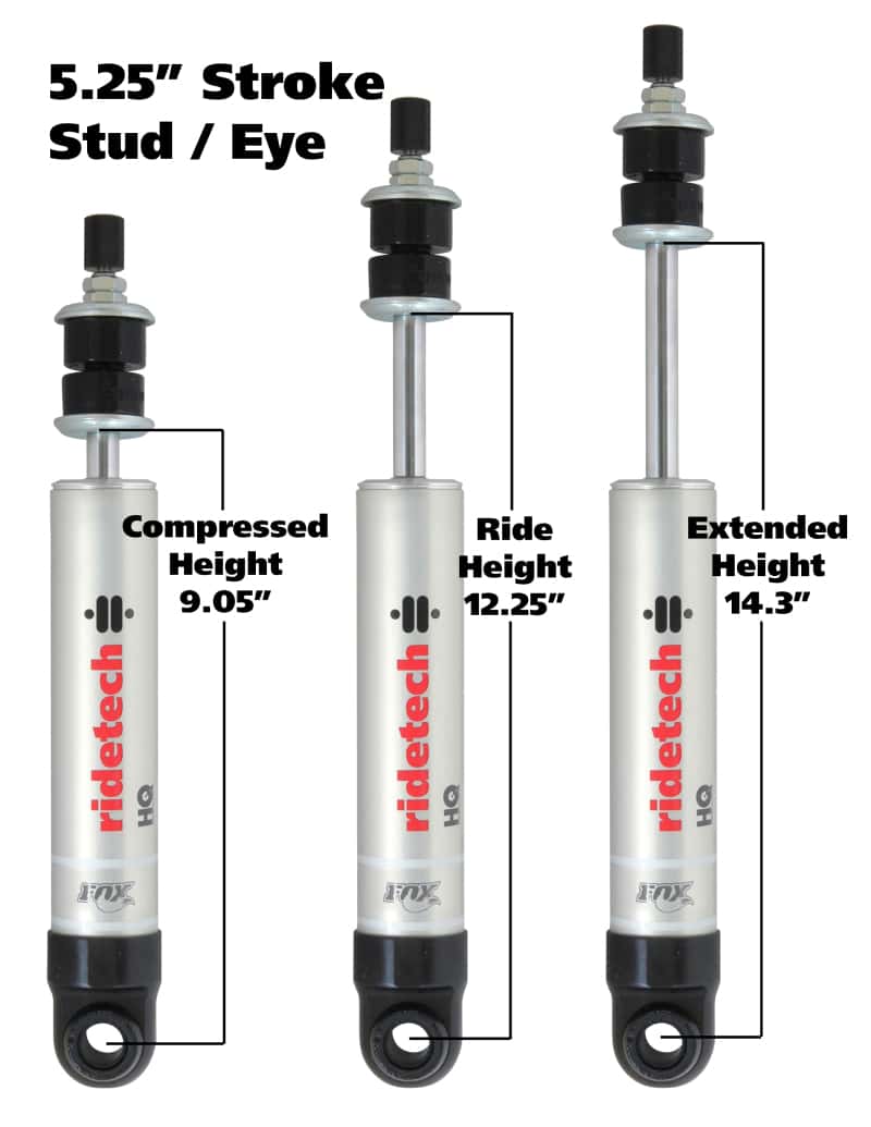 Ridetech — Ridetech HQ Series Shock Absorber Single Adjustable 5.25in Stroke Eye/Stud Mounting 9.05in x 14.3in
HQ Shock 5.25" Eye/S - view 1