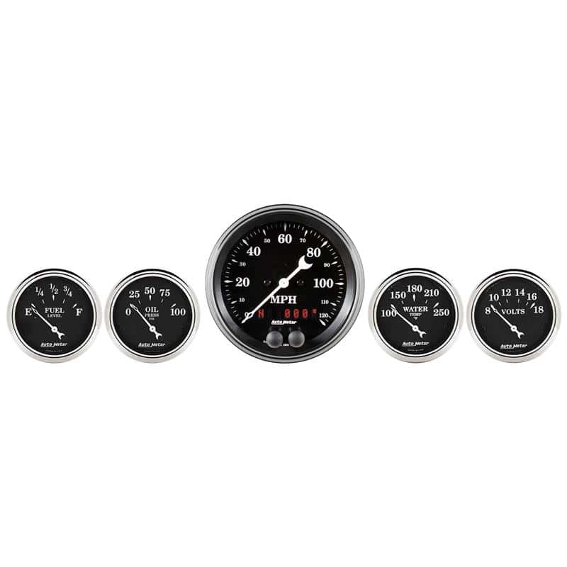AutoMeter — Auto Meter Gauge Kit 5 pc. 3 3/8in & 2 1/16in GPS Speedometer Old Tyme Black
OLD TYME BLACK 5 PC. - view 2