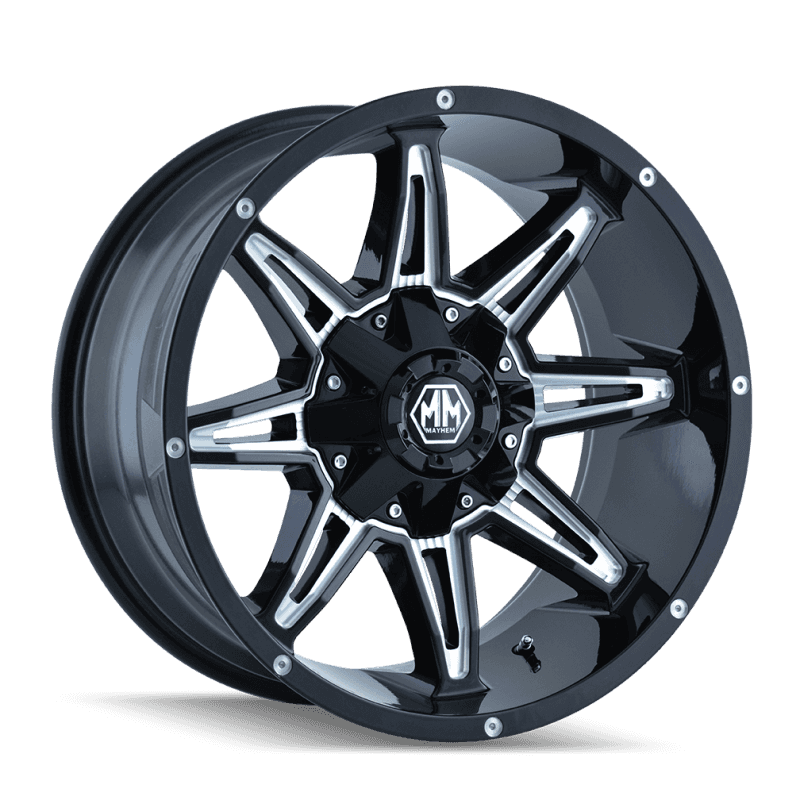Mayhem — Mayhem 8090 Rampage 18x9 / 6x135 BP / 18mm Offset / 106mm Hub Black w/ Milled Spokes Wheel
MAYHEM 8090 - view 3