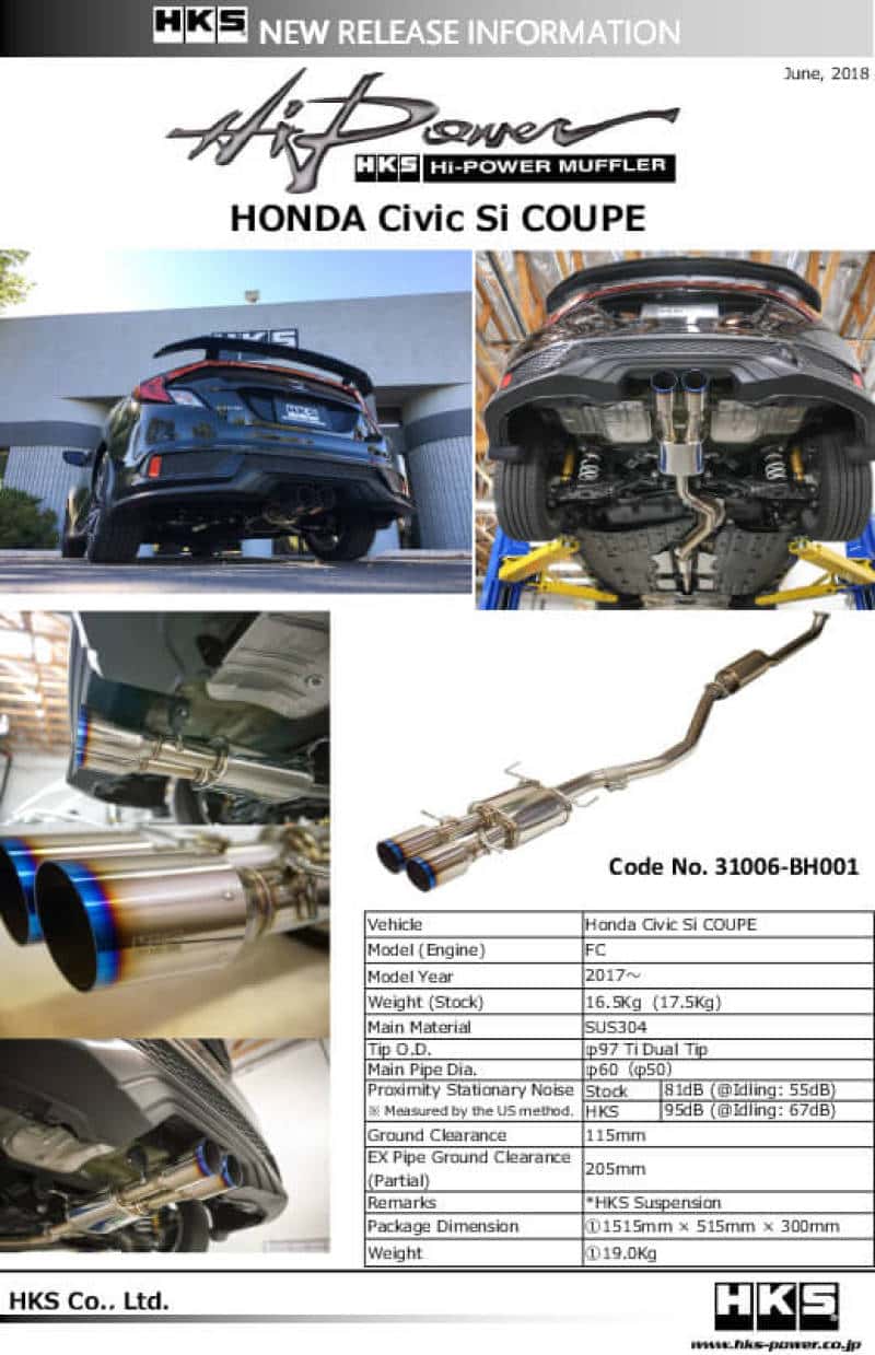 HKS — HKS Hi-Power Muffler for Civic SI Coupe (FC3) - view 3