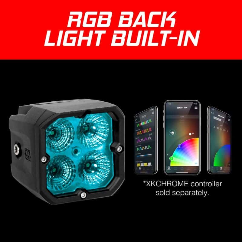 XKGLOW — XK Glow XKchrome 20w LED Cube Light w/ RGB Accent Light - Spot Beam - view 3