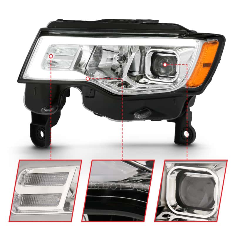 ANZO — ANZO 2017-2018 Jeep Grand Cherokee Projector Headlights w/ Plank Style Switchback - Chrome w/ Amber
Projector Headlights
Head Light Set - view 10