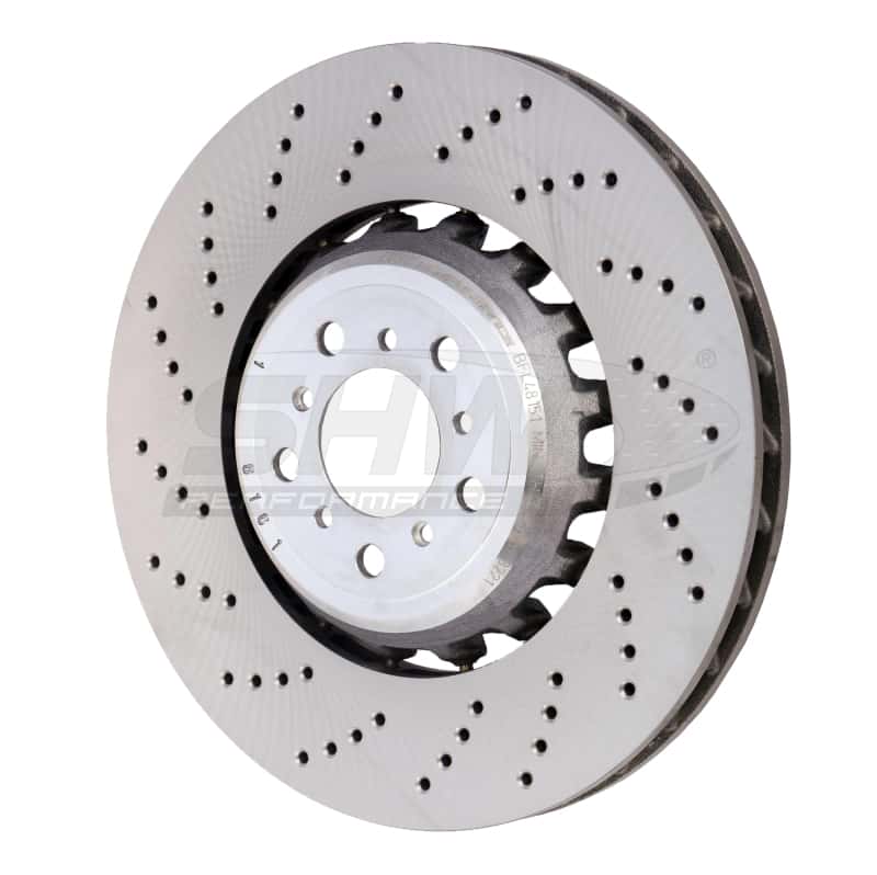 SHW Performance — SHW 13-16 BMW M5 4.4L Left Front Cross-Drilled Lightweight Brake Rotor (34112284101) - view 2