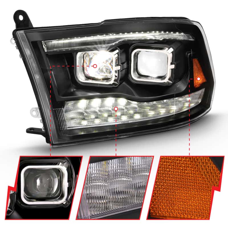 ANZO — ANZO 2009-2018 Dodge Ram 1500 Led Projector Plank Style Switchback H.L Halo Black Amber (OE Style)
Head Light Set - view 6