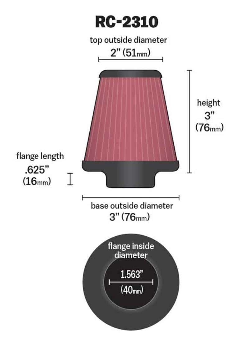 K&N Engineering — K&N Universal Round Tapered Chrome Filter 1.563in Flange ID x 3in Base OD x 2in Top OD x 3in H
Universal Clamp-On A
Clamp-on Air Filter - view 3