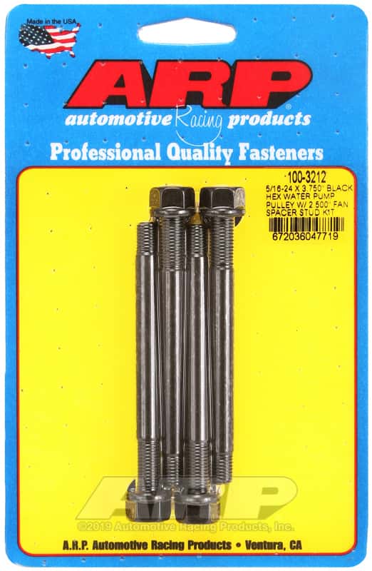 ARP — ARP 5/16-24 X 3.750 Black Hex Water Pump Pulley w/ 2.500in Fan Spacer Stud Kit - view 1