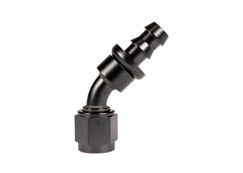 Fleece Performance — Fleece Performance Universal -6AN 45Deg to Hose Barb - Black
Hose Connector - view 1