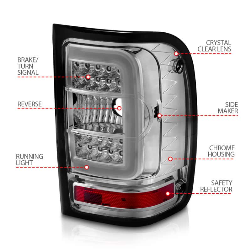 ANZO — ANZO 2001-2011 Ford  Ranger LED Tail Lights w/ Light Bar Chrome Housing Clear Lens - view 11
