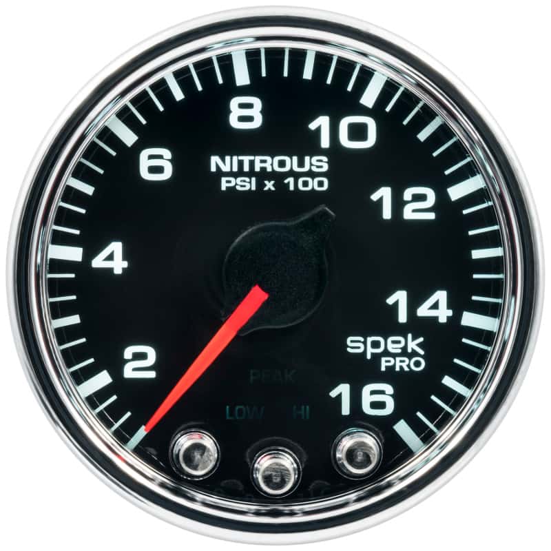 AutoMeter — Autometer Spek-Pro Gauge Nitrous Press 2 1/16in 1600psi Stepper Motor W/Peak & Warn Blk/Chrm
GA 2" N2O BCC SPEK - view 2