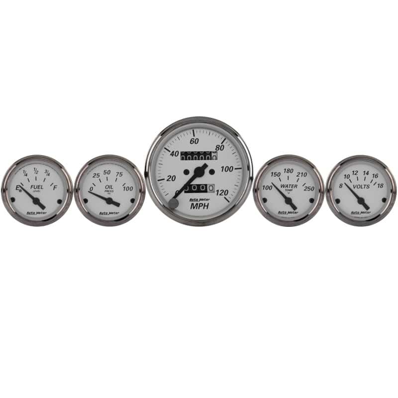 AutoMeter — Autometer Silver 5 Pc Kit Box w/ Mech. Speedo / Elec Oil Press / Water Temp / Volt / Fuel Level
GA SET 5PC M SPD AP - view 2