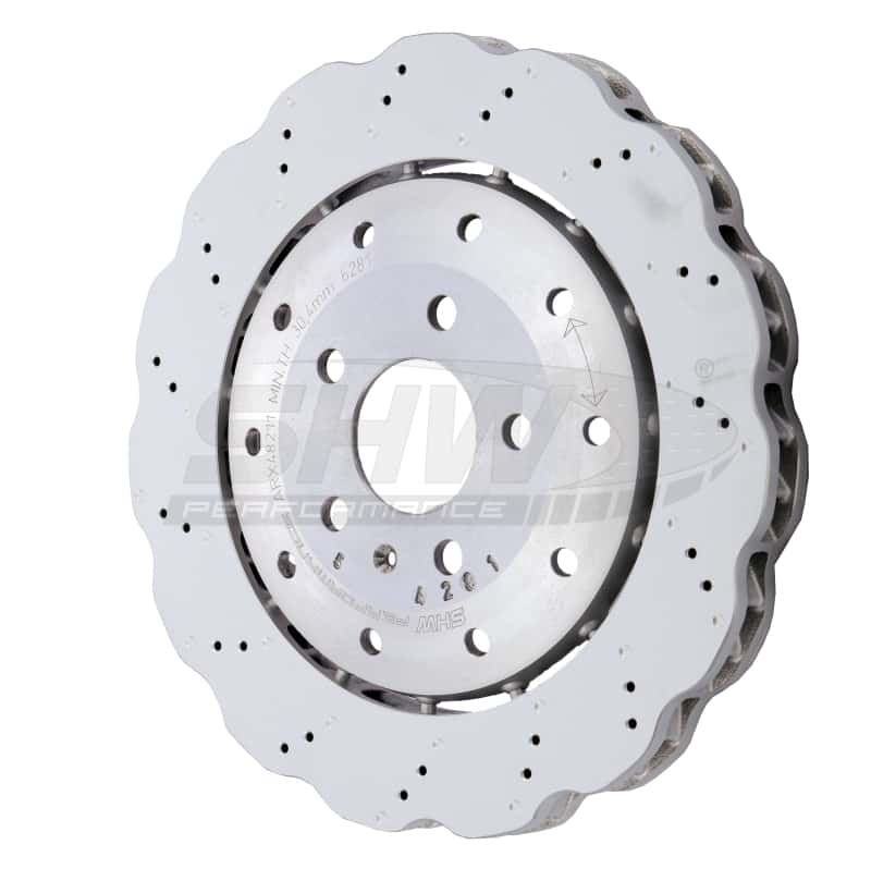 SHW Performance — SHW 14-20 Audi R8 5.2L (Excl Ceramic Brake) Rear Drill-Dimp Lightweight Wavy Brake Rotor(4S0615601B) - view 2