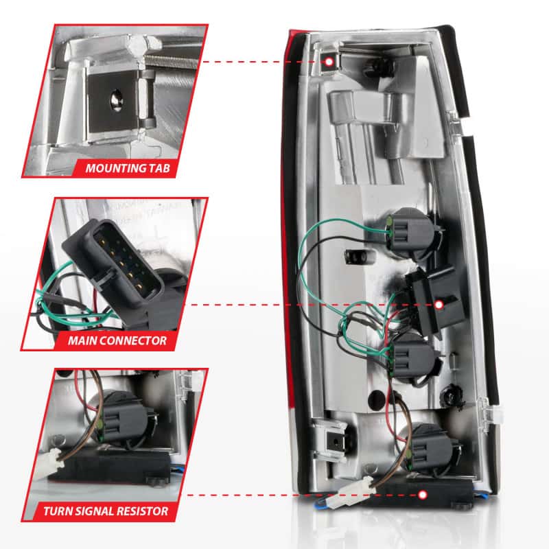 ANZO — ANZO 1999-2000 Cadillac Escalade LED Taillights Chrome Housing Red/Clear Lens Pair - view 5