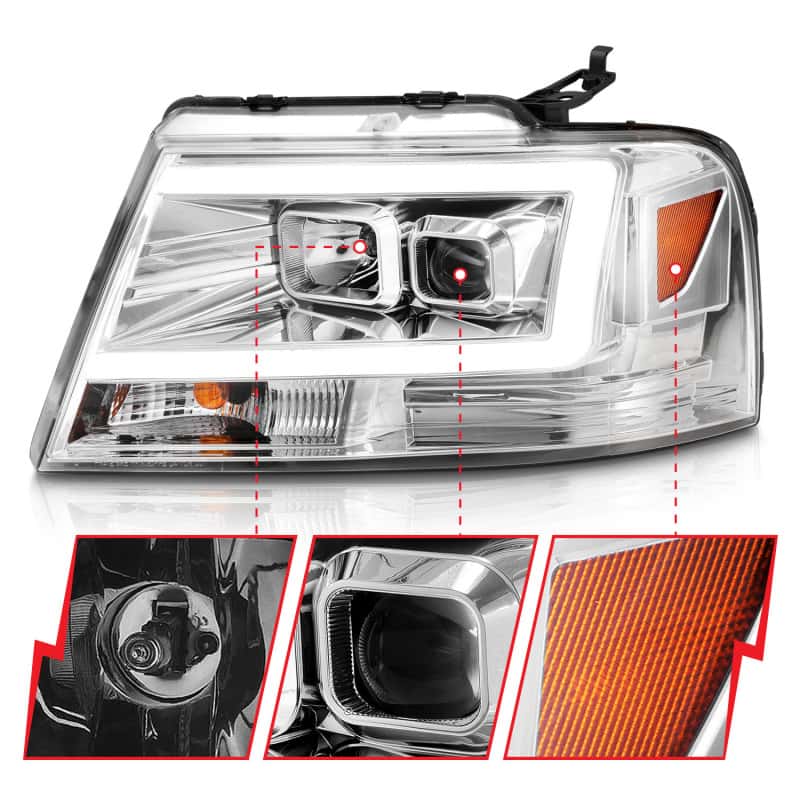 ANZO — ANZO 2004-2008 Ford  F-150 Projector Headlights w/ Light Bar Chrome Housing
Head Light Set
HdLtSet - view 9