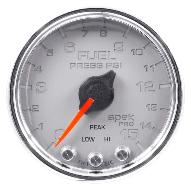 AutoMeter — Autometer Spek-Pro Gauge Fuel Press 2 1/16in 15psi Stepper Motor W/Peak & Warn Slvr/Chrm
GA 2" FP 15 SCC SPEK - view 4