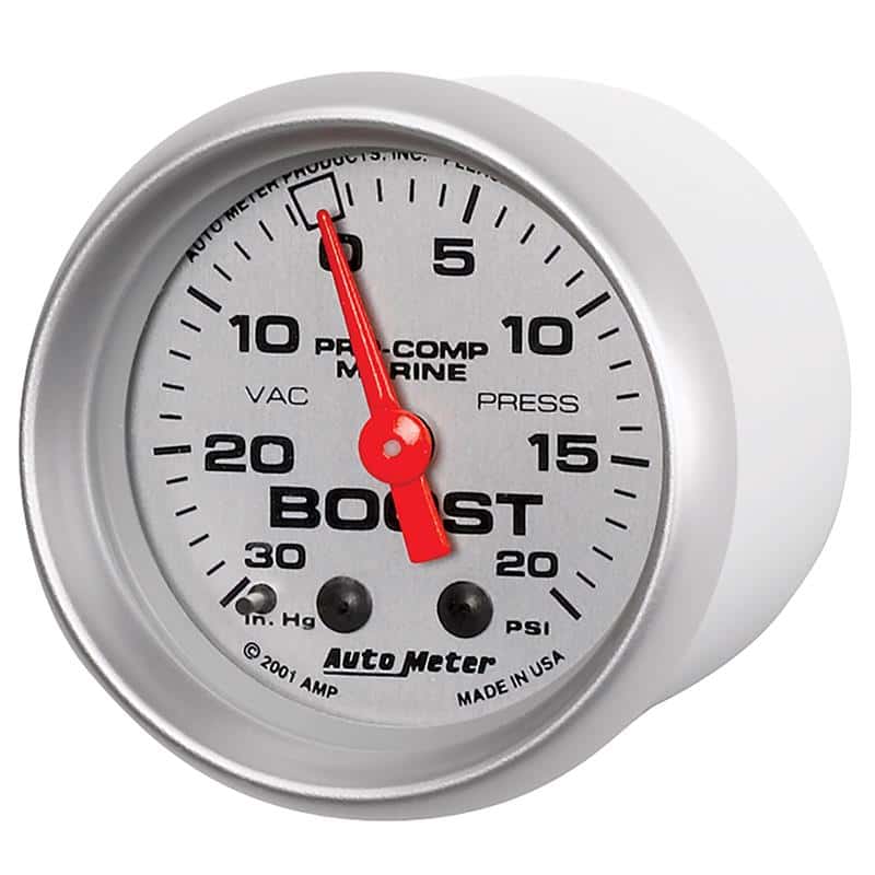 AutoMeter — Autometer Marine Silver Ultra-Lite 2-1/16in 0-30 HG / 0-20 PSI Vacuum / Boost Gauge
GA 2" BST 20PSI M MS - view 3