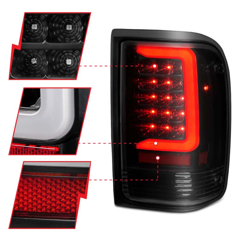 ANZO — ANZO 1993-1997 Ford  Ranger LED Tail Lights w/ Light Bar Black Housing Smoked Lens - view 10