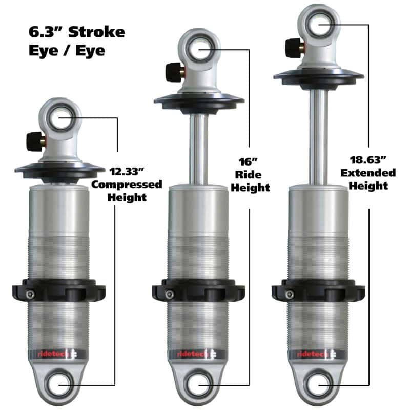 Ridetech — Ridetech HQ Series CoilOver Shock 6.3in Travel 2.5in Coil Eye/Eye Mounting 12.325inx18.625in
HQ CO 6.3" 1.7" Eye - view 2