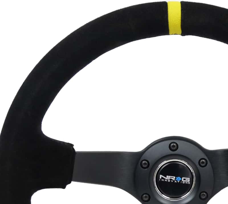 NRG — NRG Reinforced Steering Wheel (350mm / 3in. Deep) Blk Suede/X-Stitch w/5mm Blk Spoke & Yellow CM - view 3